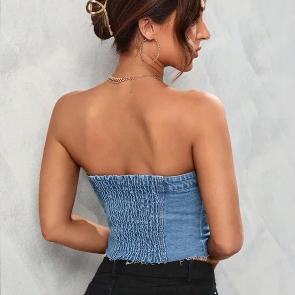 Stylish Blue Denim Corset Top - Picture 2 of 6